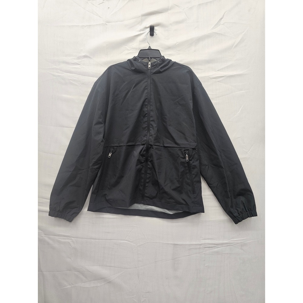 Weatherproof Mens‎ Full Zip Hooded Windbreaker Black Poly Casual Size Large
